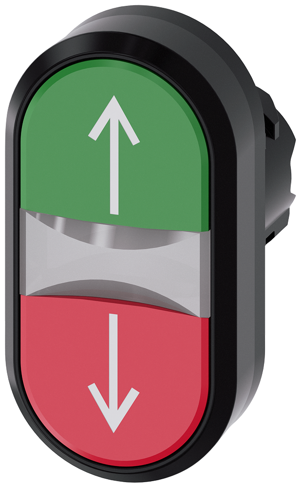 Siemens SIRIUS Illuminated twin pushbutton, 22 mm, round, plastic, green: arrow pointing up, red: arrow pointing down, pushbuttons, flat (3SU1001-3AB42-0AN0)