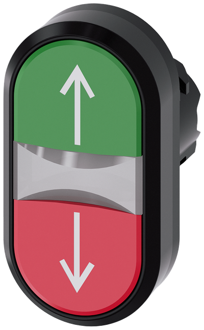 Siemens SIRIUS Illuminated twin pushbutton, 22 mm, round, plastic, green: arrow pointing up, red: arrow pointing down, pushbuttons, flat