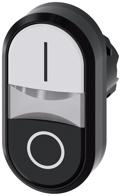 Siemens SIRIUS Illuminated twin pushbutton, 22 mm, round, plastic, white: I, Black: O, pushbuttons, flat