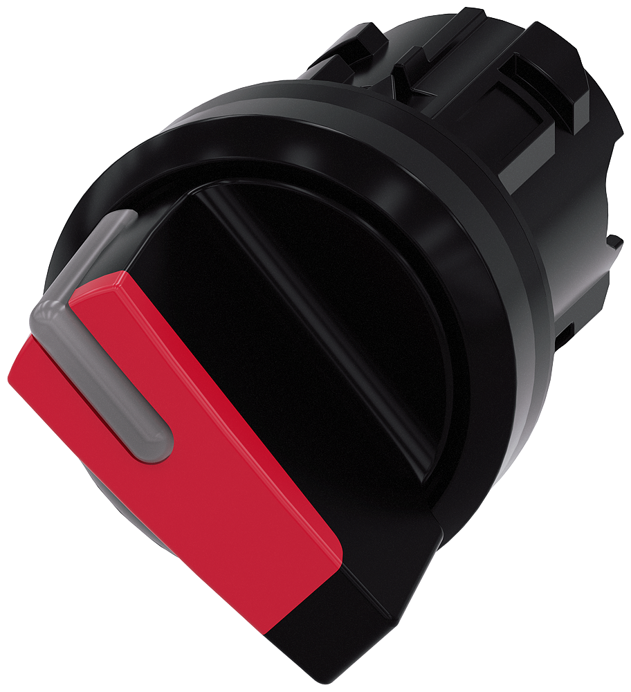 Siemens SIRIUS Selector switch, illuminable, 22 mm, round, plastic, red, selector switch, short, 2 switch positions O<I, momentary contact type, Actuating angle 45°, 10:30H/12H (3SU1002-2BC20-0AA0)