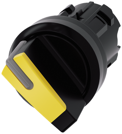 Siemens SIRIUS Selector switch, illuminable, 22 mm, round, plastic, yellow, selector switch, short, 2 switch positions O<I, momentary contact type, Actuating angle 45°, 10:30H/12H