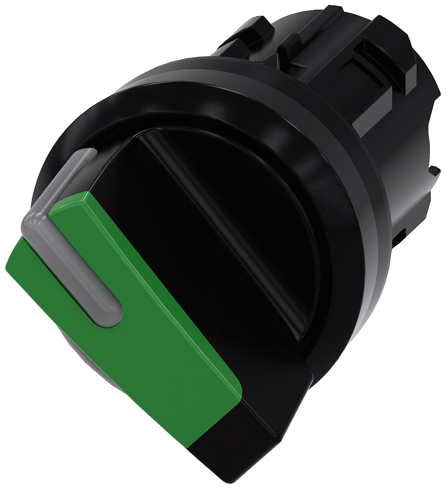 Siemens SIRIUS Selector switch, illuminable, 22 mm, round, plastic, green, selector switch, short, 2 switch positions O<I, momentary contact type, Actuating angle 45°, 10:30H/12H (3SU1002-2BC40-0AA0)