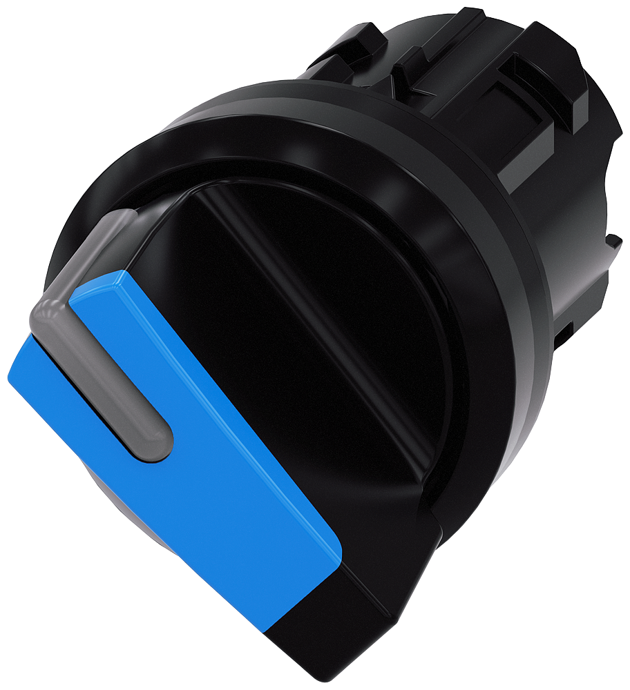 Siemens SIRIUS Selector switch, illuminable, 22 mm, round, plastic, blue, selector switch, short, 2 switch positions O<I, momentary contact type, Actuating angle 45°, 10:30H/12H (3SU1002-2BC50-0AA0)
