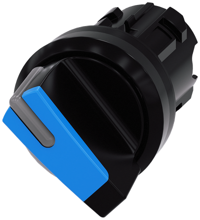 Siemens SIRIUS Selector switch, illuminable, 22 mm, round, plastic, blue, selector switch, short, 2 switch positions O<I, momentary contact type, Actuating angle 45°, 10:30H/12H