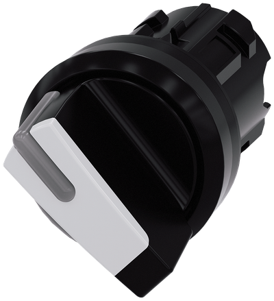 Siemens SIRIUS Selector switch, illuminable, 22 mm, round, plastic, white, selector switch, short, 2 switch positions O<I, momentary contact type, Actuating angle 45°, 10:30H/12H
