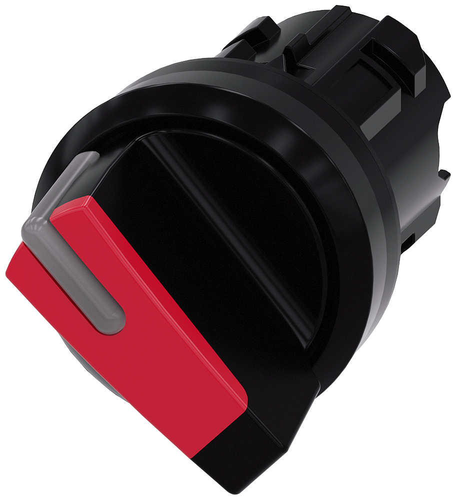 Siemens SIRIUS Selector switch, illuminable, 22 mm, round, plastic, red, selector switch, short, 2 switch positions O-I, latching, actuating angle 90°, 10:30H/13:30H (3SU1002-2BF20-0AA0)
