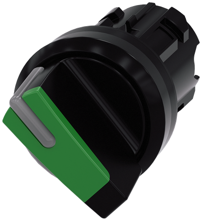 Siemens SIRIUS ACT Selector switch, illuminable, 22 mm, round, plastic, green, selector switch, short, 2 switch positions O-I, latching, actuating angle 90°, 10:30H/13:30H