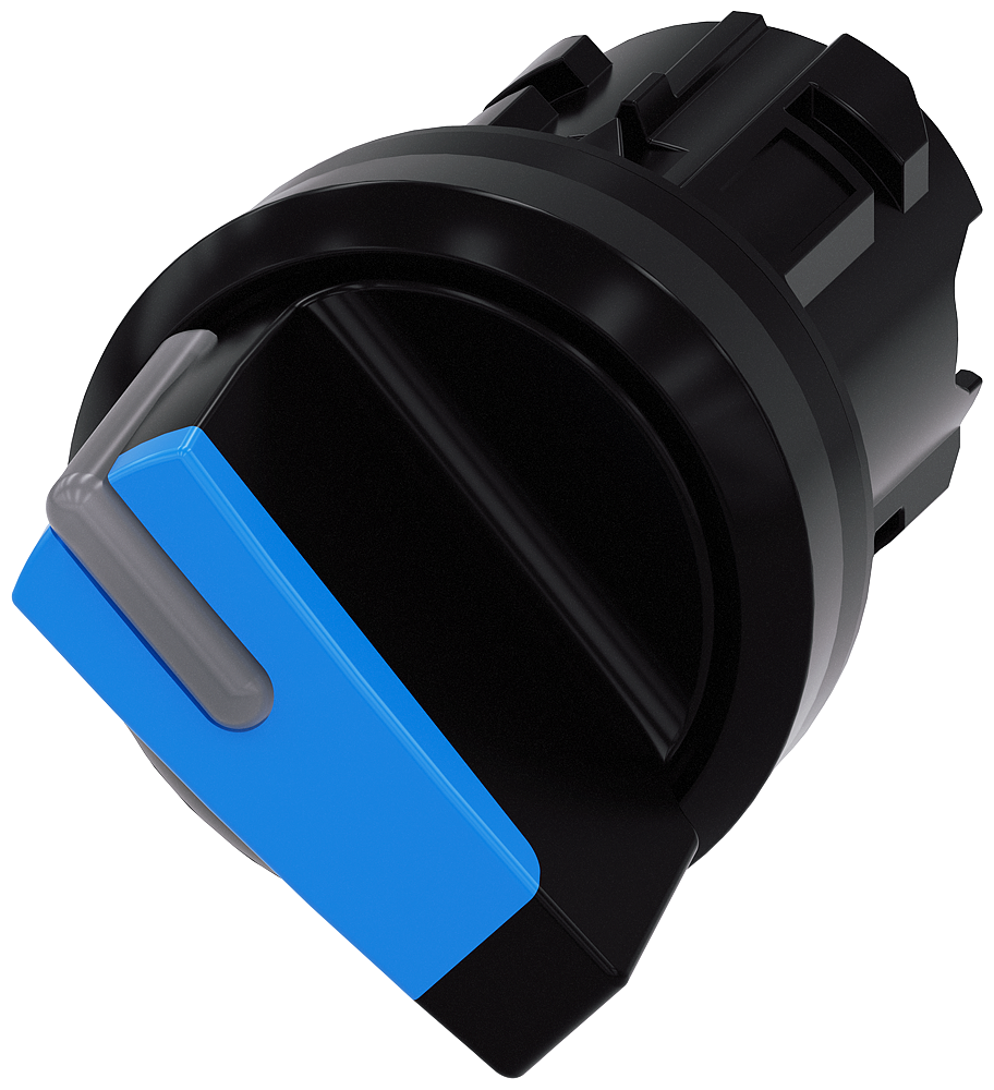 Siemens SIRIUS Selector switch, illuminable, 22 mm, round, plastic, blue, selector switch, short, 2 switch positions O-I, latching, actuating angle 90°, 10:30H/13:30H (3SU1002-2BF50-0AA0)