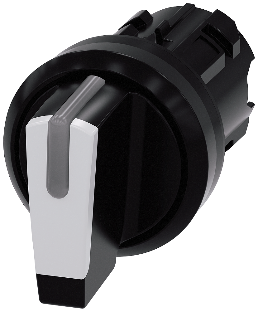 Siemens SIRIUS ACT Selector switch, illuminable, 22 mm, round, plastic, white, selector switch, short, 3 switch positions I>O<II, momentary contact type, actuating angle 2X45°, 10:30H/12H/13:30H (3SU1002-2BM60-0AA0)
