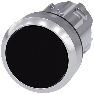 Siemens SIRIUS Pushbutton, 22 mm, round, metal, shiny, black, pushbutton, flat, latching, Push-to-release mechanism