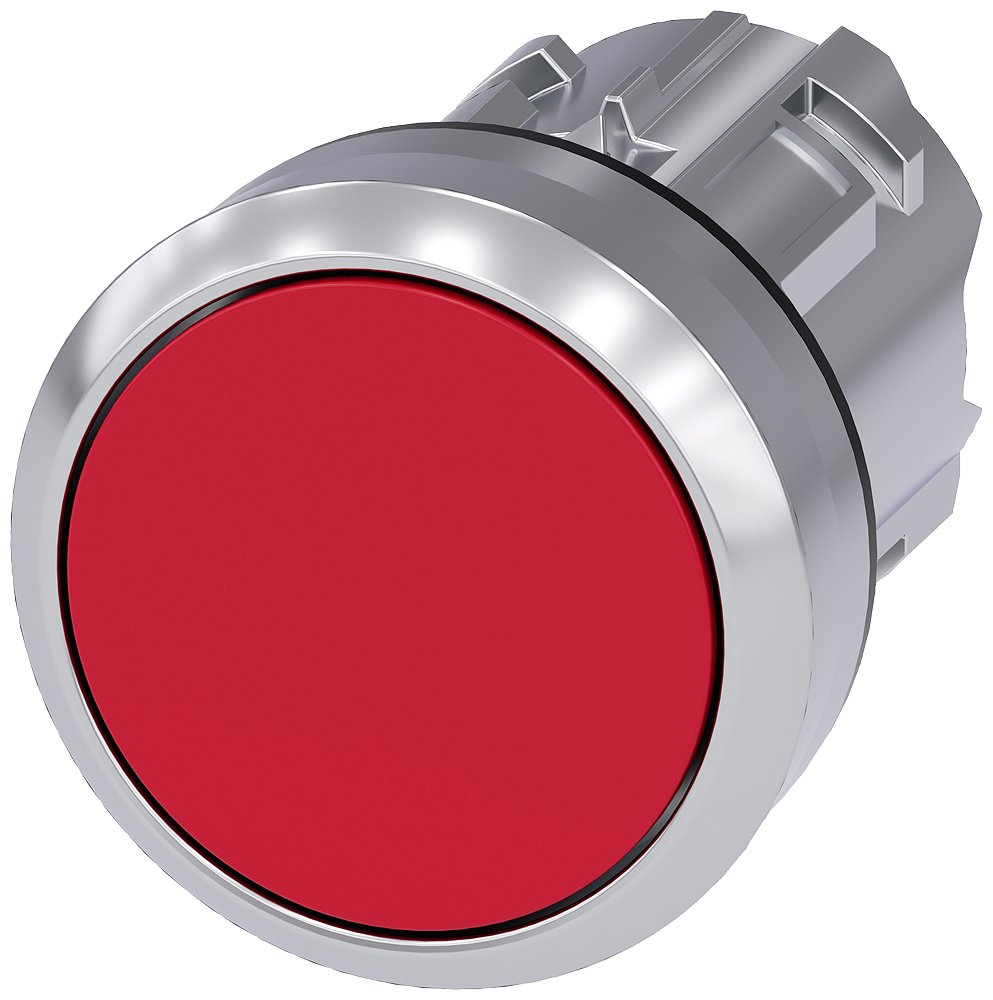 Siemens SIRIUS Pushbutton, 22 mm, round, metal, shiny, red, pushbutton, flat, latching, Push-to-release mechanism (3SU1050-0AA20-0AA0)