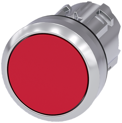 Siemens SIRIUS Pushbutton, 22 mm, round, metal, shiny, red, pushbutton, flat, latching, Push-to-release mechanism