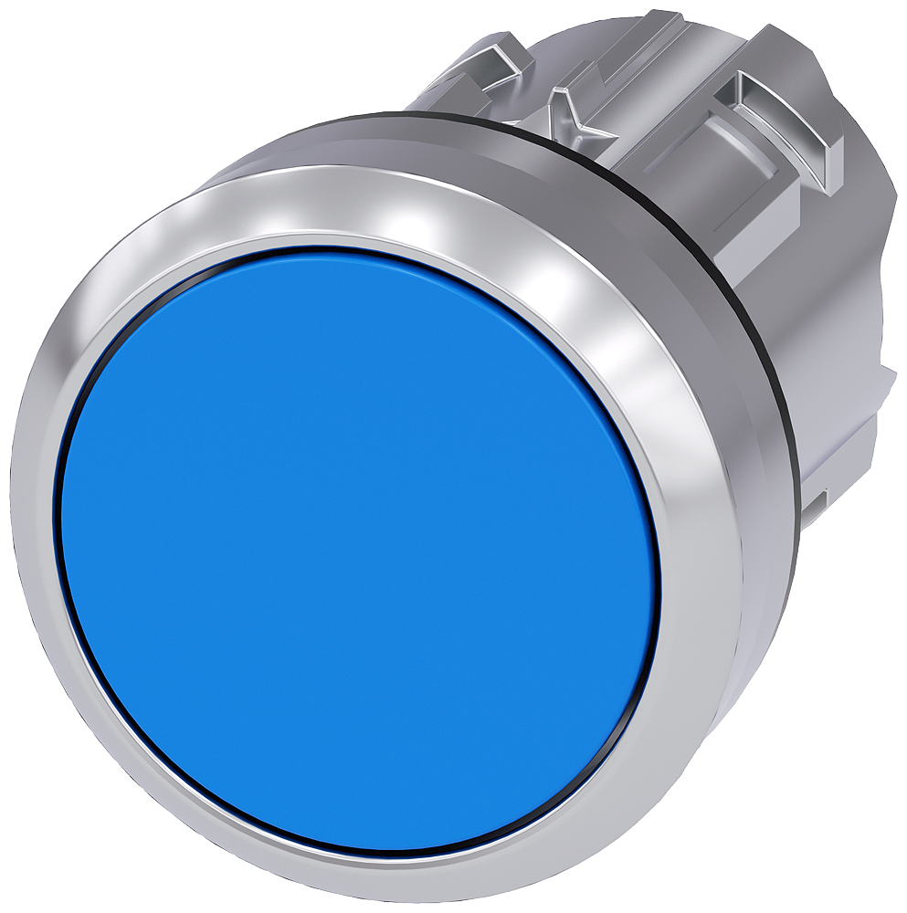 Siemens SIRIUS Pushbutton, 22 mm, round, metal, shiny, blue, pushbutton, flat, latching, Push-to-release mechanism (3SU1050-0AA50-0AA0)