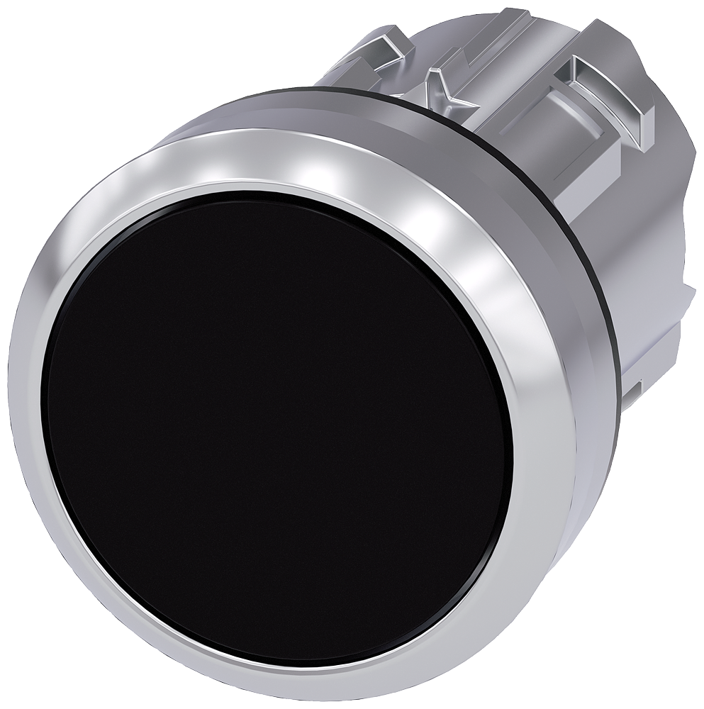 Siemens SIRIUS Pushbutton, 22 mm, round, metal, shiny, black, pushbutton, flat momentary contact type (3SU1050-0AB10-0AA0)