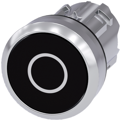 Siemens SIRIUS Pushbutton, 22 mm, round, metal, shiny, black, inscription: O, pushbutton, flat momentary contact type