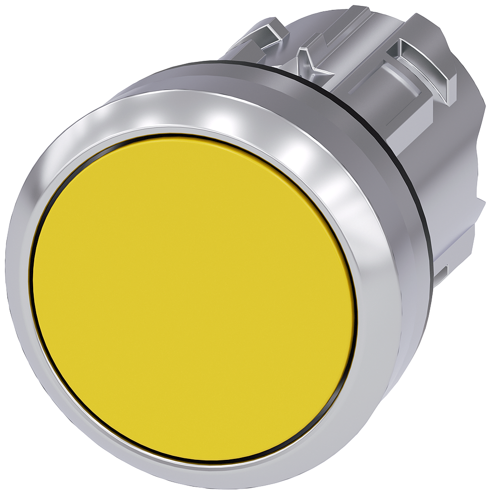 Siemens SIRIUS Pushbutton, 22 mm, round, metal, shiny, yellow, pushbutton, flat momentary contact type (3SU1050-0AB30-0AA0)