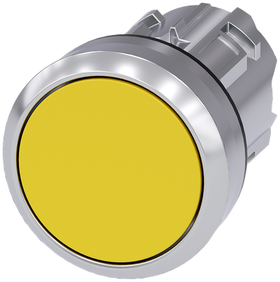 Siemens SIRIUS Pushbutton, 22 mm, round, metal, shiny, yellow, pushbutton, flat momentary contact type