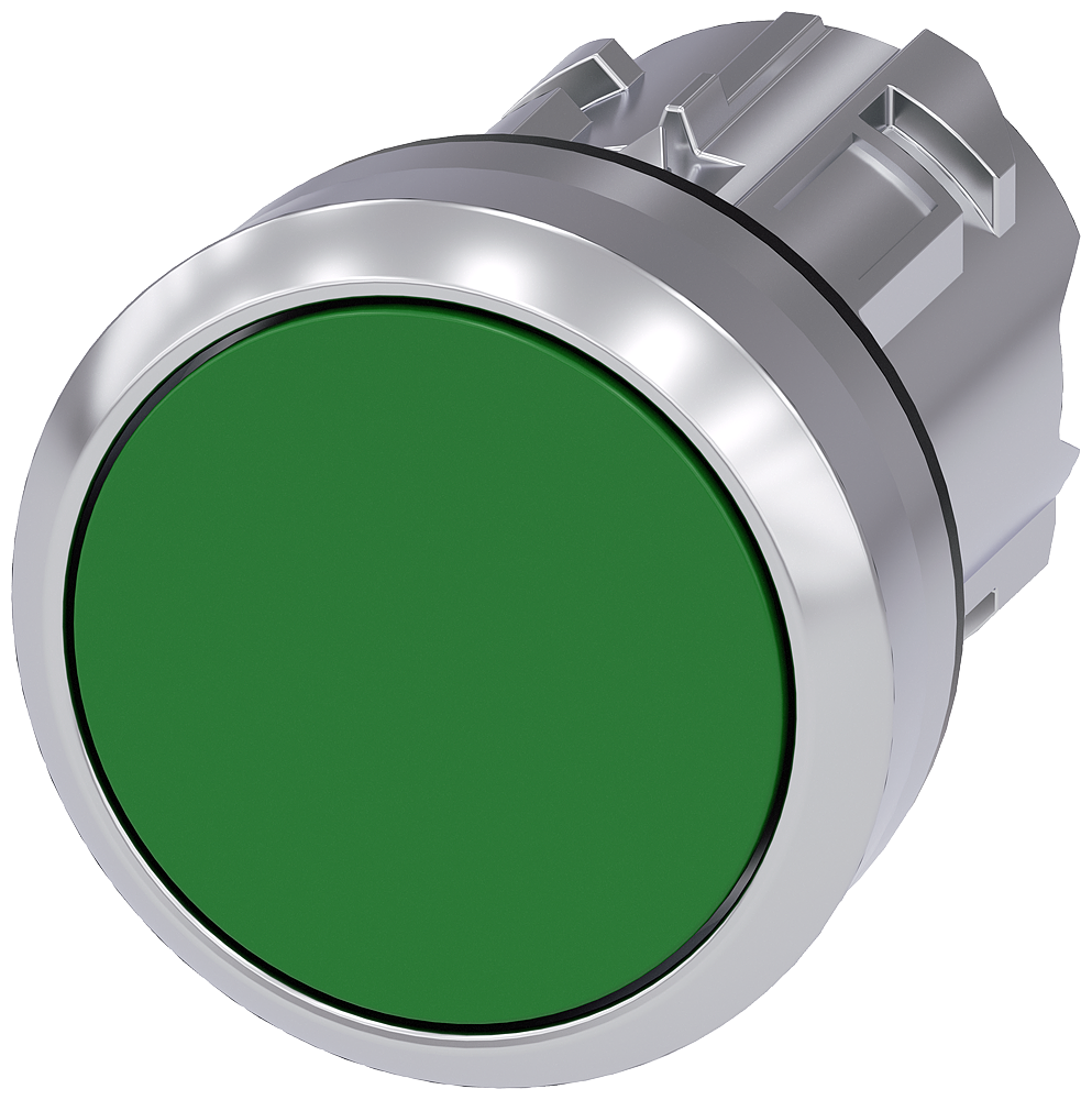 Siemens SIRIUS ACT Pushbutton, 22 mm, round, metal, shiny, green, pushbutton, flat momentary contact type (3SU1050-0AB40-0AA0)