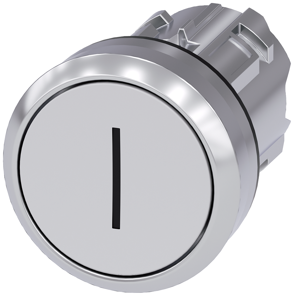 Siemens SIRIUS Pushbutton, 22 mm, round, metal, shiny, white, inscription: I, pushbutton, flat momentary contact type (3SU1050-0AB60-0AC0)