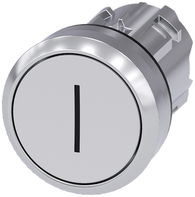 Siemens SIRIUS Pushbutton, 22 mm, round, metal, shiny, white, inscription: I, pushbutton, flat momentary contact type