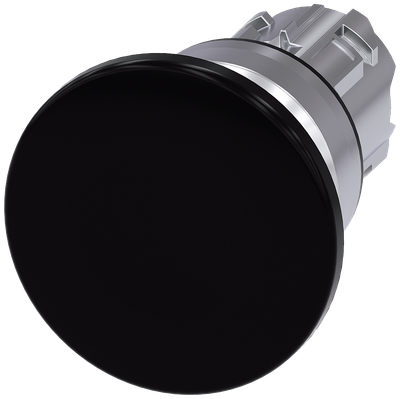 Siemens SIRIUS Mushroom pushbutton, 22 mm, round, metal, shiny, black, 40 mm, momentary contact type