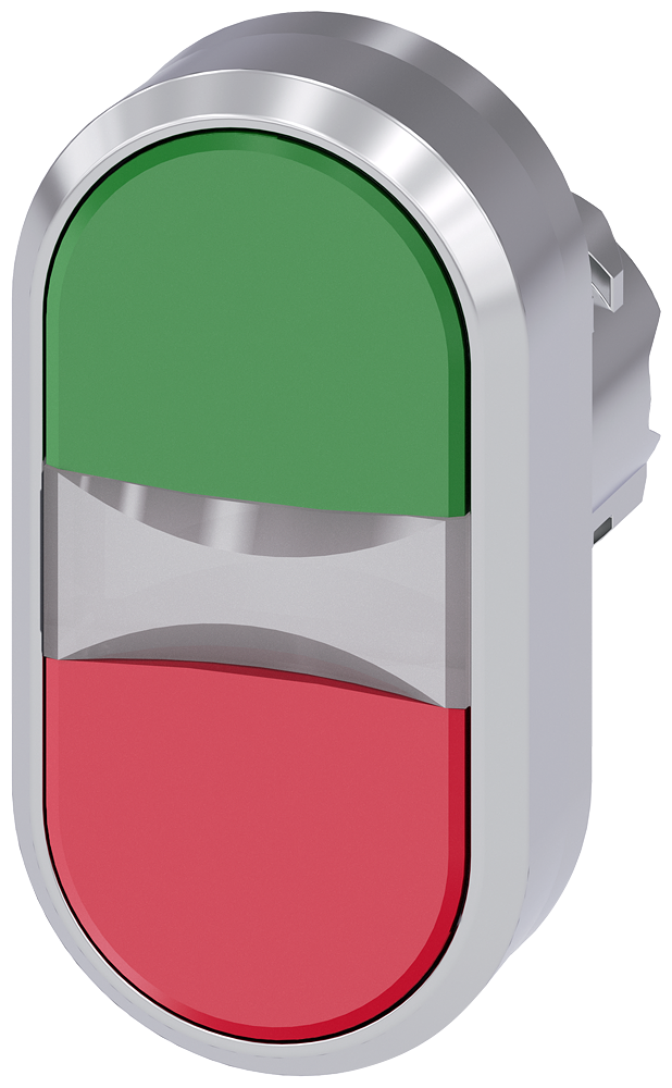 Siemens SIRIUS Twin pushbutton, 22 mm, round, metal, shiny, green, red, pushbuttons, flat (3SU1050-3AB42-0AA0)