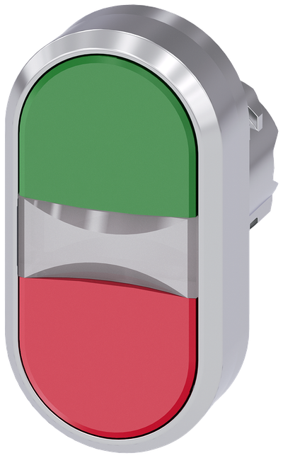 Siemens SIRIUS Twin pushbutton, 22 mm, round, metal, shiny, green, red, pushbuttons, flat