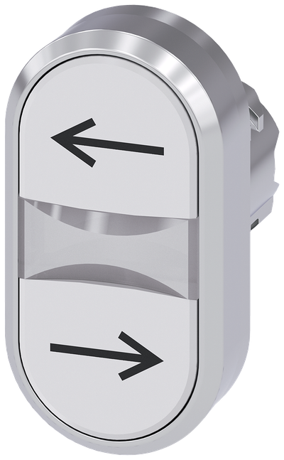 Siemens SIRIUS ACT Twin pushbutton, 22 mm, round, metal, shiny, white: arrow pointing left, white: Arrow pointing right, pushbuttons, flat
