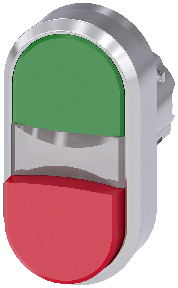 Siemens SIRIUS Twin pushbutton, 22 mm, round, metal, shiny, green, red, pushbuttons, flat and raised (3SU1050-3BB42-0AA0)