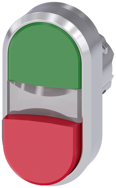 Siemens SIRIUS Twin pushbutton, 22 mm, round, metal, shiny, green, red, pushbuttons, flat and raised