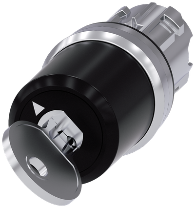 Siemens SIRIUS Siemens keyswitch, C, 22 mm, round, metal, shiny, lock number S-10-CG, with 2 keys, 2 switch positions O-I, latching, actuating angle 90°, 10:30H/13:30H, key removal O+I