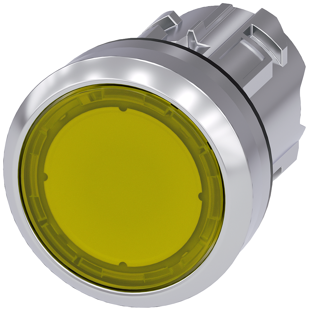 Siemens SIRIUS Illuminated pushbutton, 22 mm, round, metal, shiny, yellow, pushbutton, flat, momentary contact type (3SU1051-0AB30-0AA0)