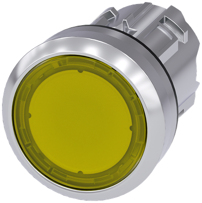 Siemens SIRIUS Illuminated pushbutton, 22 mm, round, metal, shiny, yellow, pushbutton, flat, momentary contact type