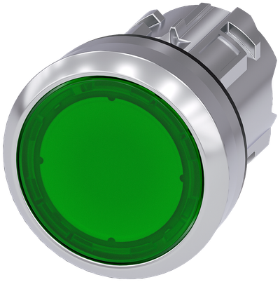 Siemens SIRIUS ACT Illuminated pushbutton, 22 mm, round, metal, shiny, green, pushbutton, flat, momentary contact type