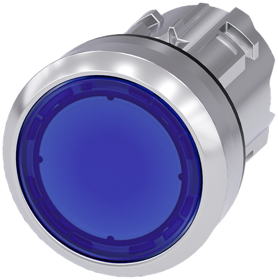 Siemens SIRIUS Illuminated pushbutton, 22 mm, round, metal, shiny, blue, pushbutton, flat, momentary contact type