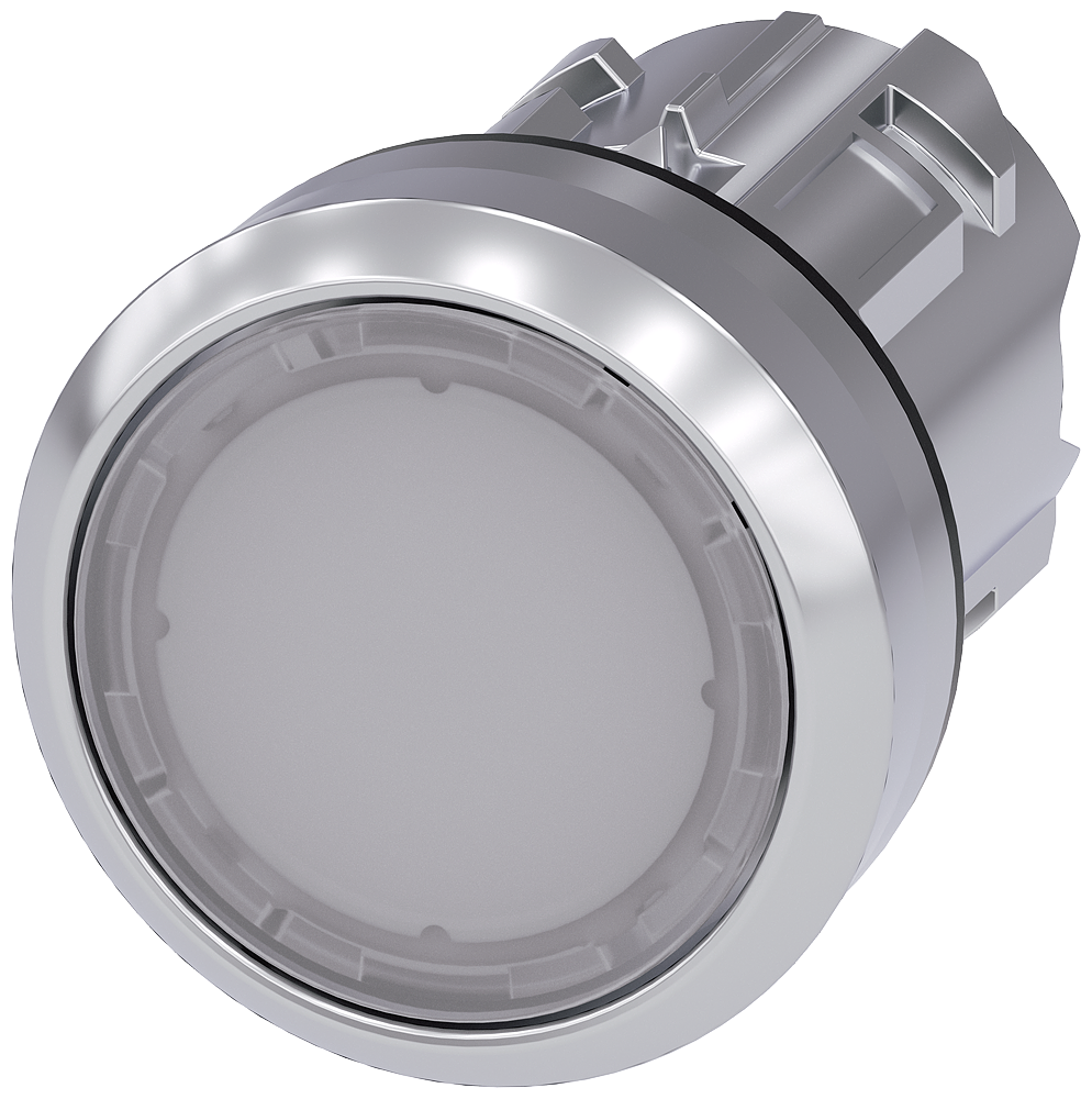 Siemens SIRIUS Illuminated pushbutton, 22 mm, round, metal, shiny, white, pushbutton, flat, momentary contact type (3SU1051-0AB60-0AA0)