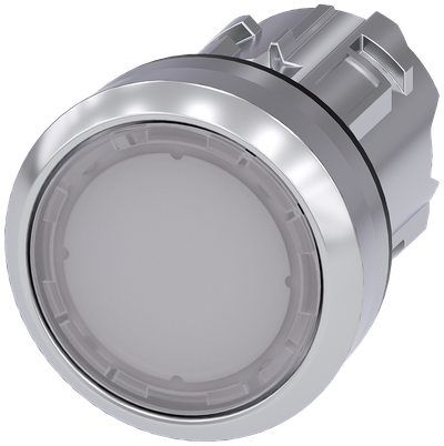 Siemens SIRIUS Illuminated pushbutton, 22 mm, round, metal, shiny, white, pushbutton, flat, momentary contact type