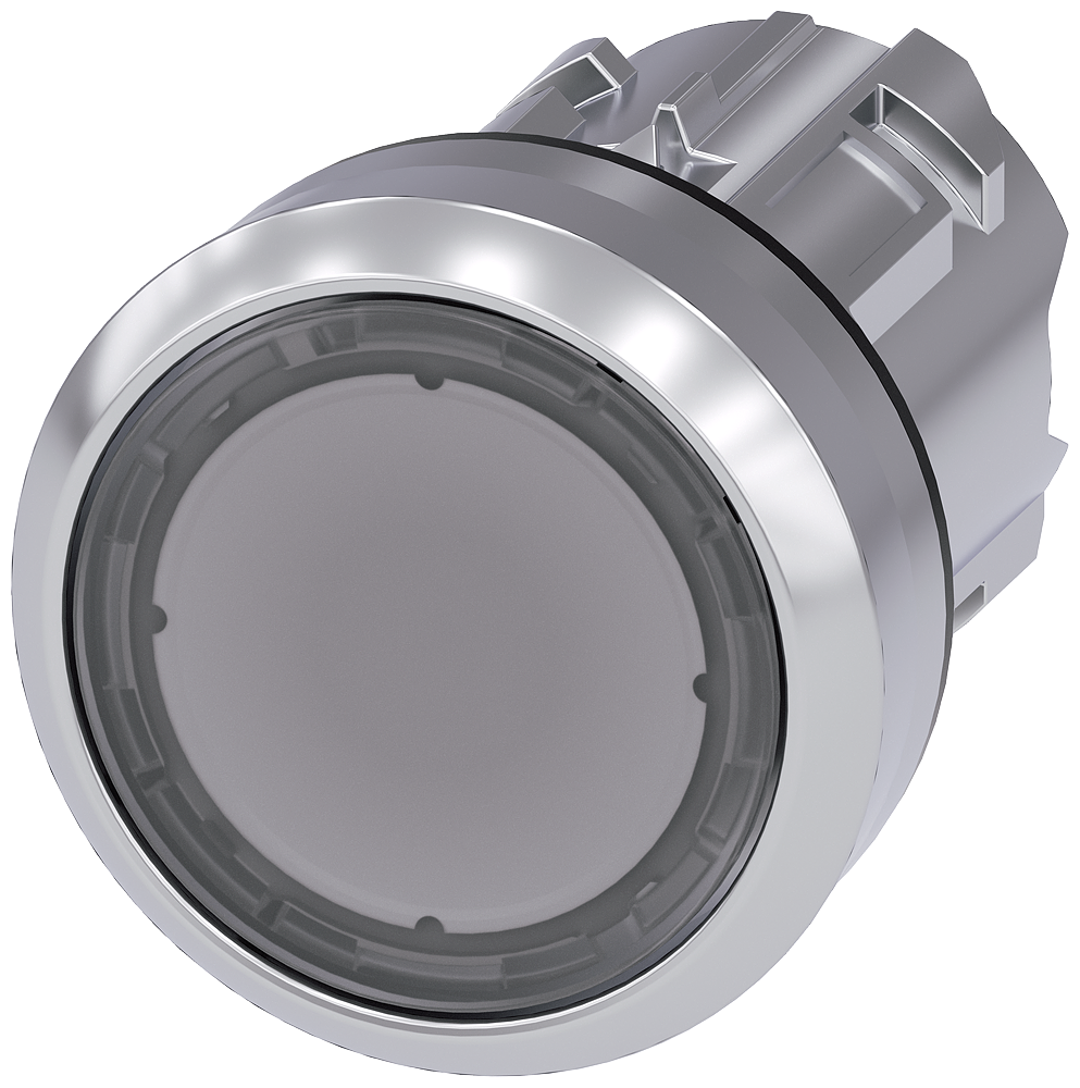 Siemens SIRIUS Illuminated pushbutton, 22 mm, round, metal, shiny, clear, pushbutton, flat, momentary contact type (3SU1051-0AB70-0AA0)