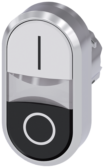 Siemens SIRIUS Illuminated twin pushbutton, 22 mm, round, metal, shiny, white: I, Black: O, pushbuttons, flat