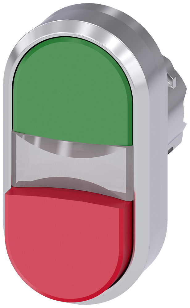 Siemens SIRIUS ACT Illuminated twin pushbutton, 22 mm, round, metal, shiny, green, red, pushbuttons, flat and raised (3SU1051-3BB42-0AA0)