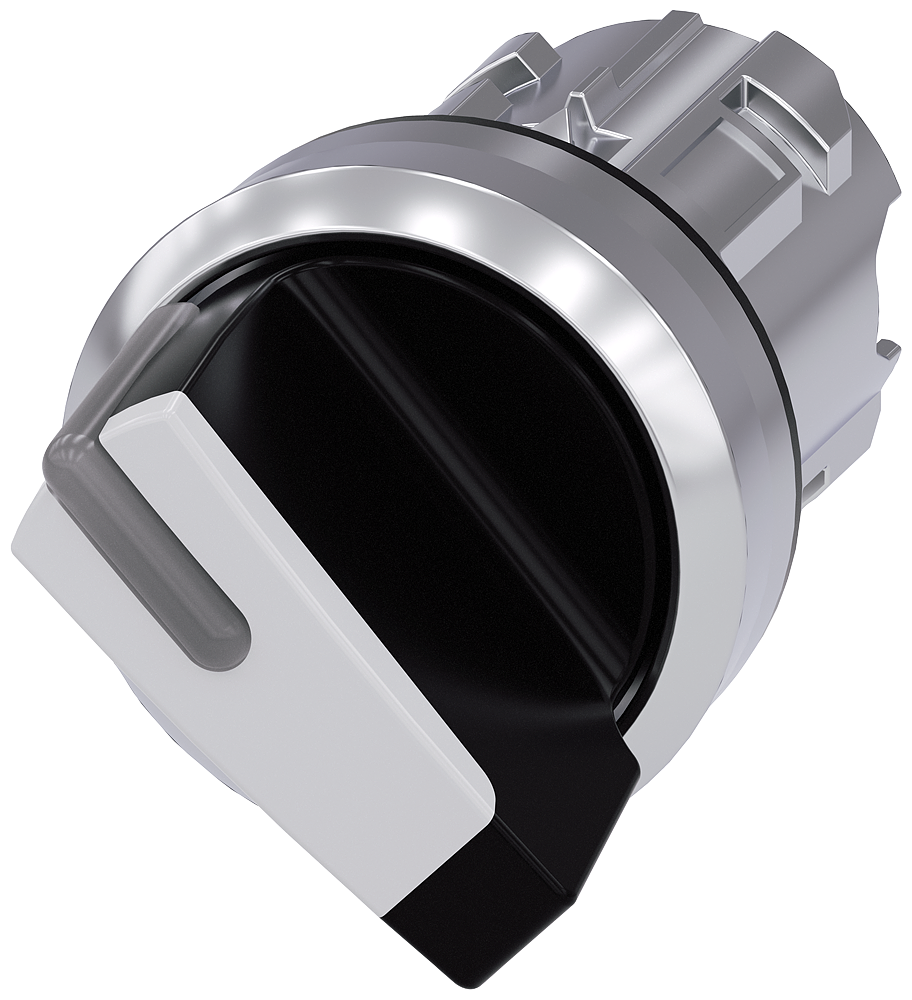 Siemens SIRIUS ACT Selector switch, illuminable, 22 mm, round, metal, shiny, white, selector switch, short, 2 switch positions O<I, momentary contact type, Actuating angle 45°, 10:30H/12H (3SU1052-2BC60-0AA0)