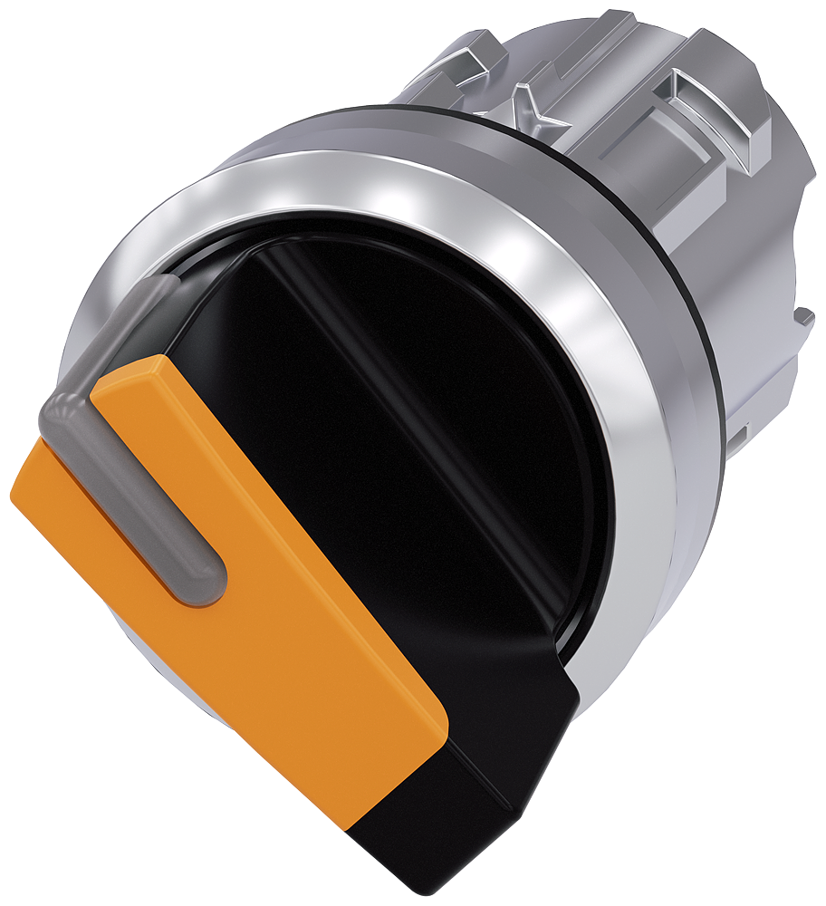 Siemens SIRIUS Selector switch, illuminable, 22 mm, round, metal, shiny, amber, selector switch, short, 2 switch positions O-I, latching, actuating angle 90°, 10:30H/13:30H (3SU1052-2BF00-0AA0)