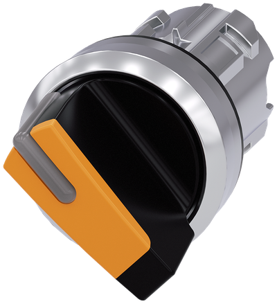 Siemens SIRIUS Selector switch, illuminable, 22 mm, round, metal, shiny, amber, selector switch, short, 2 switch positions O-I, latching, actuating angle 90°, 10:30H/13:30H
