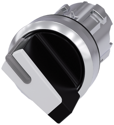 Siemens SIRIUS ACT Selector switch, illuminable, 22 mm, round, metal, shiny, white, selector switch, short, 2 switch positions O-I, latching, actuating angle 90°, 10:30H/13:30H