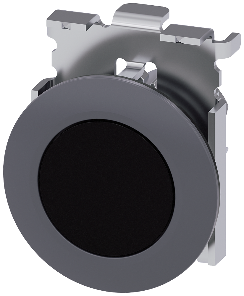 Siemens SIRIUS Pushbutton, 30 mm, round, metal, matte, black, front ring for flush installation, latching, Push-to-release mechanism (3SU1060-0JA10-0AA0)