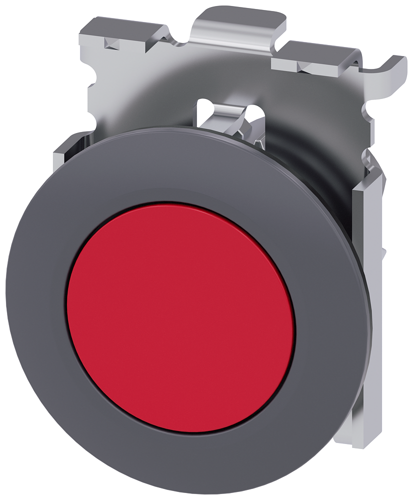 Siemens SIRIUS Pushbutton, 30 mm, round, metal, matte, red, front ring for flush installation, latching, Push-to-release mechanism (3SU1060-0JA20-0AA0)