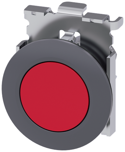 Siemens SIRIUS Pushbutton, 30 mm, round, metal, matte, red, front ring for flush installation, latching, Push-to-release mechanism