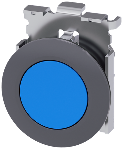 Siemens SIRIUS Pushbutton, 30 mm, round, metal, matte, blue, front ring for flush installation, latching, Push-to-release mechanism