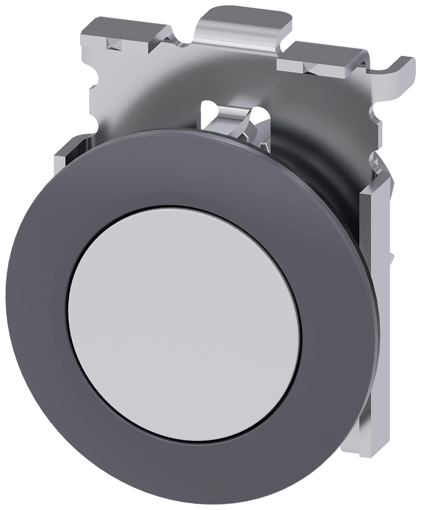 Siemens SIRIUS Pushbutton, 30 mm, round, metal, matte, white, front ring for flush installation, latching, Push-to-release mechanism (3SU1060-0JA60-0AA0)