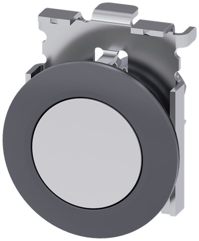 Siemens SIRIUS Pushbutton, 30 mm, round, metal, matte, white, front ring for flush installation, latching, Push-to-release mechanism